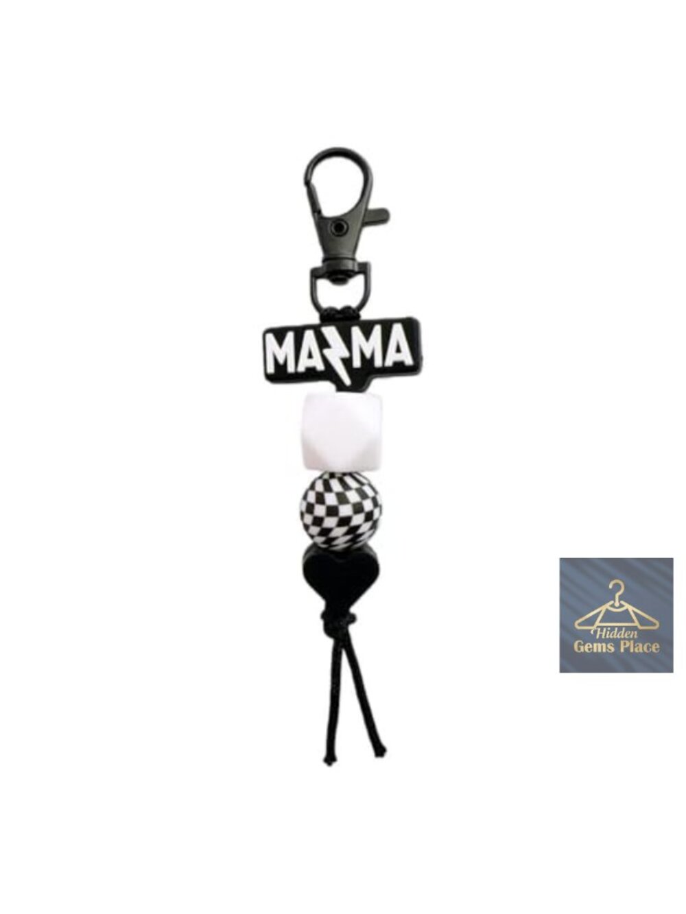 Silicone Mama Beaded Keychain Checkered Keyring for Car Keys Purse Backpack